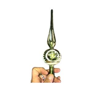 Antique Green hand blown Romania tree top Glass Ornament